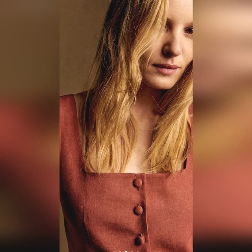 🌿Sezane Zelinda Chestnut Linen Vest NWT Size 14 FINAL - Picture 2 of 14